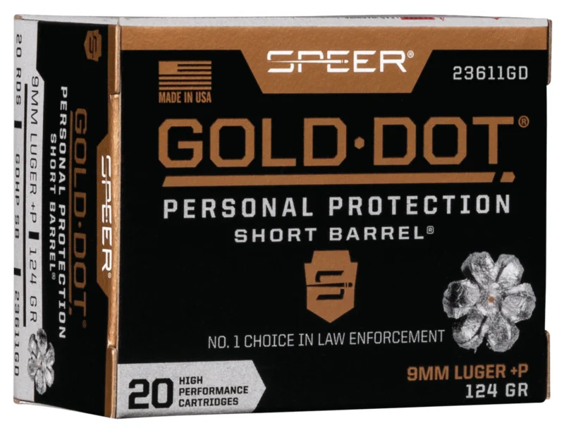 Speer 9mm Luger 124gr GOLD DOT Nickel-Plated Brass – 20rd
