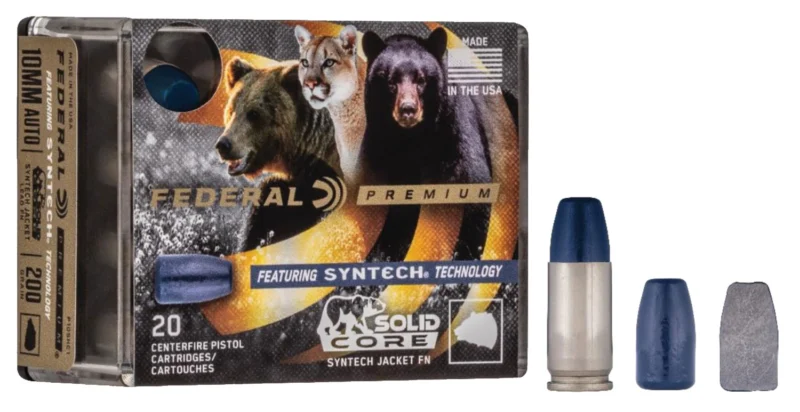 Federal P10SHC1 Premium 10mmAuto 200gr Solid Core Synthetic Flat Nose 20 Per Box/10 Case